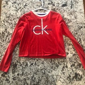red cropped calvin klein longsleeve